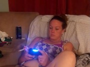 I lift up my micro minidress and show off my panties and spread my legs on couch while smoking 14/16