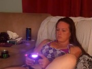 I lift up my micro minidress and show off my panties and spread my legs and I'm super horny 15/16