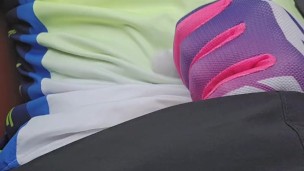 Cumming while driving with some MX gear on