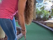 Pretty girl golfing and she completely miss the shot 3/16