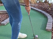 Pretty girl golfing in tight ripped jeans sfw 1/16