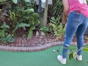 Pretty girl golfing in tight ripped jeans sfw 10/16