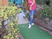 Small petite girl playing golf and not doing good at it 2/16