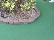 Small petite girl playing golf and not doing good at it 6/16