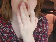 She plays with toys in the car while her husband is at work. 1/16