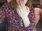 She plays with toys in the car while her husband is at work. 2/16