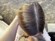 My girlfriend sucked my cock in the woods, and I had to cum on her body 3/16