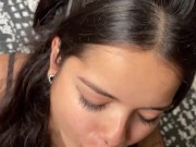 Cute and submissive girlfriend giving a deep and sloppy blowjob to a big dick 8/16