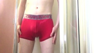 Pissing Myself in my Tight Pink Calvin Klein Boxer Briefs