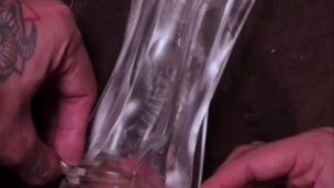 SHORT Big Hairy Cock Daddy Fucking a Transparent Fleshlight and Filling It with Cum