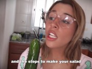 The maid fucks the vegetables. She cums in the kitchen. 7/16