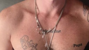 He locks me in, pulls out his hard cock, we jerk off, and he covers me with hot cum.