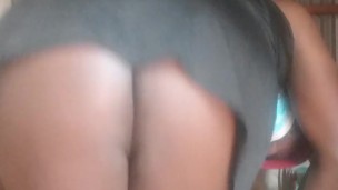 Naughty African crossdresser stroking her big black dick