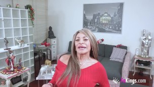 Big titted Colombian cougar teases and deflowers her own young neighbour