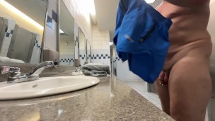 Changing clothes fully naked in public restroom. My favorite thing!