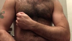 Airport Public Bathroom Stall Hairy Daddy Wank Jerk Off and Cum