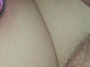 Filling her pussy while she wears a plug