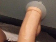 So Horny Fucking My Big Dick Dildo in the Bathroom While My BF is in the Next Room 7/16