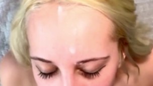huge cumshot on her face, she almost choked on the cum