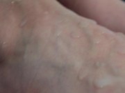 Footjob makes him cum BUCKETS on my blue pastel toes!