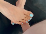 Footjob makes him cum BUCKETS on my blue pastel toes! 5/16