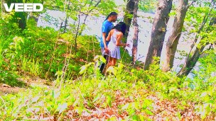 bike trail blowjob outside public caught cosplay skirt woods