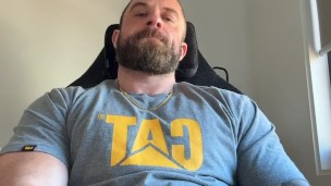 Built Aussie Bloke Edges in Office Chair & Explodes POV All Over Your Face