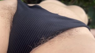 Topless Hairy Milf at the Beach 🏝️ Body Tour DJ Randomshuffle 🥥 Bush Peeking out of Swimsuit