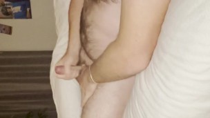 Hairy guy jerks one out