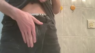 Twink with juicy and thick cock jerks off in toilet