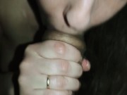 A skinny, petite brunette sucks a big cock that barely fits in her mouth 10/16