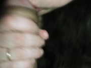 A skinny, petite brunette sucks a big cock that barely fits in her mouth 12/16