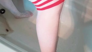 Pissing on her stocking