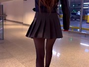 Sexy girl in black nylons pantyhose walking in the public 11/16