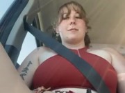 Cute girl in a skirt fingers herself in car! 2/16