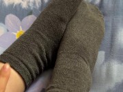 Caresses of my long legs in grey socks 15/16