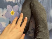Caresses of my long legs in grey socks 5/16