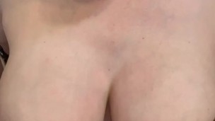 Pregnant stepmom fondles her milky tits in leopard dress