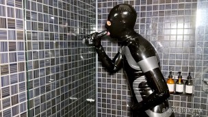 Naughty latex shower T1, sucking and jerking off - Alex Latex
