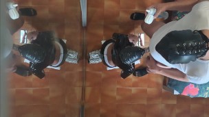 Milf in sexy clothes, stockings and high heels fucked in the mouth and doggy style with repeated org