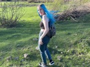 Sex in the woods with busty classmate. Young Russian student takes creampie in pussy 15/16