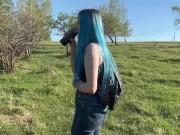 Sex in the woods with busty classmate. Young Russian student takes creampie in pussy 2/16