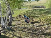 Sex in the woods with busty classmate. Young Russian student takes creampie in pussy 3/16