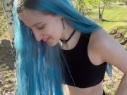 Sex in the woods with busty classmate. Young Russian student takes creampie in pussy 4/16