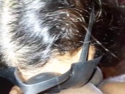 My stepbrother shoves his entire black cock into my juicy mouth until it reaches my throat.
