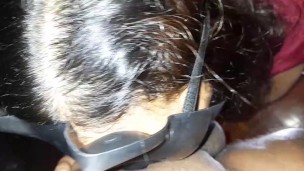 My stepbrother shoves his entire black cock into my juicy mouth until it reaches my throat.