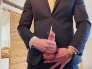 Hot muscular guy wearing a suit and cumming hard. MOANING ~ DIRTY TALK ~ CLOSE UP CUMSHOT