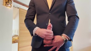 Hot muscular guy wearing a suit and cumming hard. MOANING ~ DIRTY TALK ~ CLOSE UP CUMSHOT