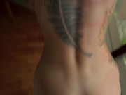 PETITE GF Squats on BIG COCK and begs for CUMSHOT on belly 7/16