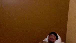 Hot guy in see through leather underwear masturbating and fucking himself with dildo in prison cell